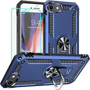 Yiakeng iPhone SE 2020 Case, iPhone 7 Case, iPhone 8 Case, with Screen Protector, Shockproof Protective Case with Ring Stand Function Case Cover for iPhone SE 2020 (Blue)