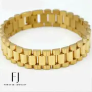 Men's 8.5" Stainless Steel 15mm Watch Band Style Bracelet.Gold plated Box