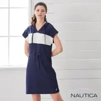 在飛比找momo購物網優惠-【NAUTICA】女裝撞色拼接連帽短袖洋裝(深藍)