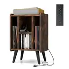 Vinyl Record Storage Turntable Stand with 4 Open Shelves-Brown