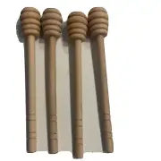 4 PC Wooden Honey Dipper Stick Mixing Stirrer Honeycomb Jar Drizzle Honey Spoon