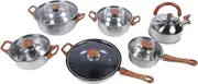 Stainless Steel Kitchen Cookware Set, Unique Wood Grain Design, Multifunctional Pots and Pans Set, with Kettle, Enhance Cooking Experience