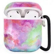 Airpod Case For Apple Airpods Gen 1 & 2 - Boho Dreamy Cloud Art Design Protective Soft TPU Cover With Keychain Clip Carabiner - Supports Wireless Qi Charging For Airpods Generation 1 2 - Cotton Candy