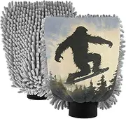 XYMZR Sasquatch Skateboard Absorbent Microfiber Car Wash Mitt, Funny Cute Anime Scratch Free for Cars Cleaning, Home Cleaning Mitts, 2 Pack, 10.24” L x 7.09” W
