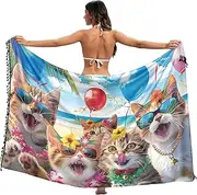 [RPLIFE] Smiling Cats Attire Bathing Suit Sarongs Fringe Beach Sarong Wraps for Women, Large, Smiling Cats Attire, Large