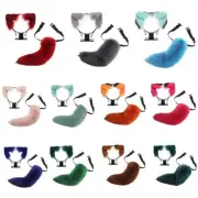 Cats Ears and Tail Set Plush Furry Animal Ears Headband Halloween Party Costume