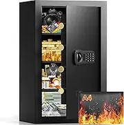 6.1 Cuft Large Fire proof Safe for Home Documents, Home Safety Box Fireproof Waterproof with Fireproof Bag, Digital Personal Security Safe with Electronic Keypad Keys and Removable Shelf