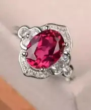 2.58 Ct Oval Cut Natural Ruby Diamond Proposal Ring 14K solid White gold