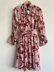 SABA- Verushka Ruffle Details Floral Print Bell Sleeve Dress- Size 8- New w Tags