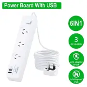Surge Protector Power Board 3 Outlets 2 USB Port Overload Protection Power Strip