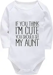 [WOOYONGING] If You Think I'm Cute You Should See My Aunt Newborn Clothes for Boy Long Sleeve Gender Neutral Romper White Girl