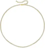 [WOWORAMA] Tennis Necklace for Women Cubic Zirconia Necklace Gold Silver 2mm Thin Diamond Cut Dainty Necklace Choker Classic Initial Tennis Necklace
