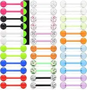 [KSJEHW] Tongue Piercing Set, Tongue Piercing Replacement Piercing Balls, Piercing Balls Set, Piercing Jewellery, Acrylic, Tongue Nails, Glitter Balls, 36-Piece, Metal