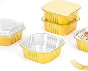 RUIFEN 50 Pack Disposable Aluminum Foil Baking Pans, Reusable Baking Pans for Dessert Cakes and Baked Goods, Commercial Takeaway Containers(Square,2.81 * 2.81 * 1.45 Inches)