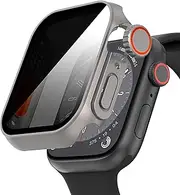 Suoman for Apple Watch Series 9/8/7 45mm Privacy Case, [Anti-Peeping] Ultra-Thin Tempered Glass Screen Protector, Full Coverage Durable PC Hard Cover Bumper -Titanium