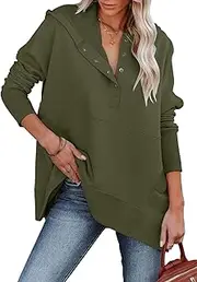 [onlypuff] Womens Oversized Hoodies and Sweatshirt V Neck Button up Loose Fit Henley Shirt 2022 Fall Fashion