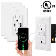 Quick Charge 3.0 USB A/C Electrical Outlet 15A TR Charging Receptacle w/Plate ×4