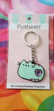 Pusheen Keychain Teal With Diamond Green Very Rare .