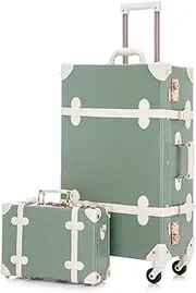[Unitravel] Vintage Luggage Set 2 Piece TSA Approved Women Cute Suitcase with Handbag, Matcha Green, 26" + 12"