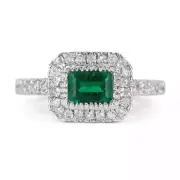 1.70tcw Colombian Emerald & Diamond Halo Engagement Ring White Gold 14K