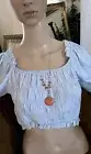 Select Trend , Light Blue Cropped , Short Sleeved , Off The Shoulder Boho Top M