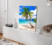 Sandy Beach & Palm Tree with Blue Sky View Stretched Canvas 40x50cm Print