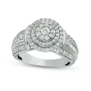 1.0 CT. T.W. Natural Diamond Triple Frame Collar Antique Vintage-Style Engagement Ring in Solid 10K White Gold