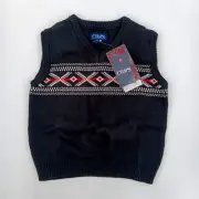Chaps Boys Knit Sweater Vest Holiday Winter Black Argyle XXS (4/5) Cotton AA6