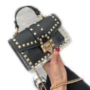 2 in 1 Transparent Chain Rivet Handbag Single Shoulder Bag Messenger Bag (Black)