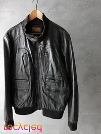 在飛比找Yahoo奇摩拍賣-7-11運費0元優惠優惠-西班牙品牌 ZARA MAN 黑色 羊皮 立領騎士 真皮皮衣
