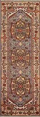 Light Blue Geometric Heriz Serapi Oriental Runner Rug 2'x8' Handmade Wool Carpet