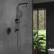 WELS 10" Rain Shower Head Set Round Handheld With Shower Mixer Tap Black
