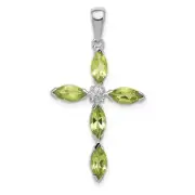 Peridot & Diamond Cross Charm Pendant 26X18mm In 925 Sterling Silver 1.2Ct