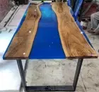 Blue River Epoxy Table Tops with Iron Legs Ocean Solid Wood Resin Furniture