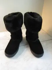 NIB Style & Co Witty MidShaft Leather Black Furry Lined Boots Women's 5 M