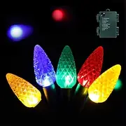 C6 Bulbs Christmas Lights with Timer - 50 LED 16.4ft Strawberry Battery String Light for Outdoor Indoor - Mini Lighting Decor Patio Wreath Garland Party Xmas T