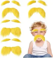 Fake Eyebrows Yellow Mustache and Eyebrows Set 4Pcs Fake Beard ＆ Eyebrows Self-Adhesive Funny Cosplay Costume Accessories for Halloween Festival Dress-Up