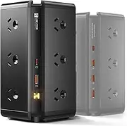 Tower Power Strip - USB C Powerboard Surge Protector 12-Outlet, 24W(Max) Power Board with 4-USB & 2 USB-C & 1.8M Extention Cord and Switch, 710J 2400W