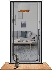 Cat Gate, Dog Door, Cat Flaps, Cat Screen Door Customised, Dog Flap, Pet Gate, Reinforced Cat Resistant Mesh creen Door Zipper Pets Proof Screen Door Prevent Pet Escape Door Curtains(Black,85x200cm)
