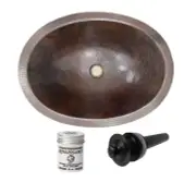 Oval Copper Hand Hammered Bathroom Vanity Sink with Drain and Wax