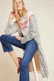 Anthropologie Dulcinea Sequined Duster Jacket Silver Partywear BB Dakota S NEW
