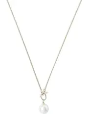 [Gregory Ladner] Long Snake Chain Necklace with Pearl Fob in Gold