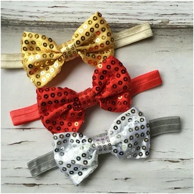 Miss KIERA - CHRISTMAS Newborn Baby Girls Sequin Bow Stretch Headband Red/Gold
