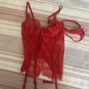 Frederick's Of Hollywood Women's Analia Open Cup Corset Garter Set Sz Small Red