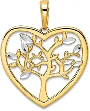 [JewelryWeb] 14k and White Rhodium Sparkle Cut Tree Of Life Love Heart Pendant Necklace 24.66x20.22mm Wide 1.37mm Thick-Pendant for Women