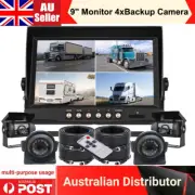 9" Quad Monitor 12-36v 4x 4PIN CCD Side View Reversing Camera For Truck Tractor