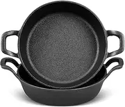 Ziliny Mini Cast Iron Skillets 7 x 7 x 1.7 Inch Cast Iron Pan Small Ramekin Set Black Casserole Dish Cookware Oven Safe Mini Skillets for Kitchen Indoor Outdoor Picnic (2 Pack)