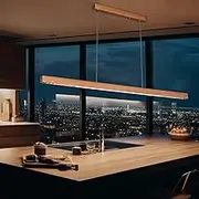 Krear Linear Pendant Light - 150cm Beech Wood LED Hanging Light, Kitchen Linear Pendant Lighting Over Island