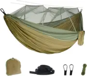 Army Green Camping Hammock with Net - Lightweight Portable Double Parachute H...