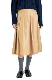 English Factory Pleated Faux Leather Skirt in Taupe at Nordstrom, Size Large